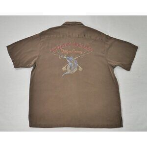 Tommy Bahama Brown Embroidered Billfish Cowboy 100% Silk  Aloha Shirt Mens 2XL